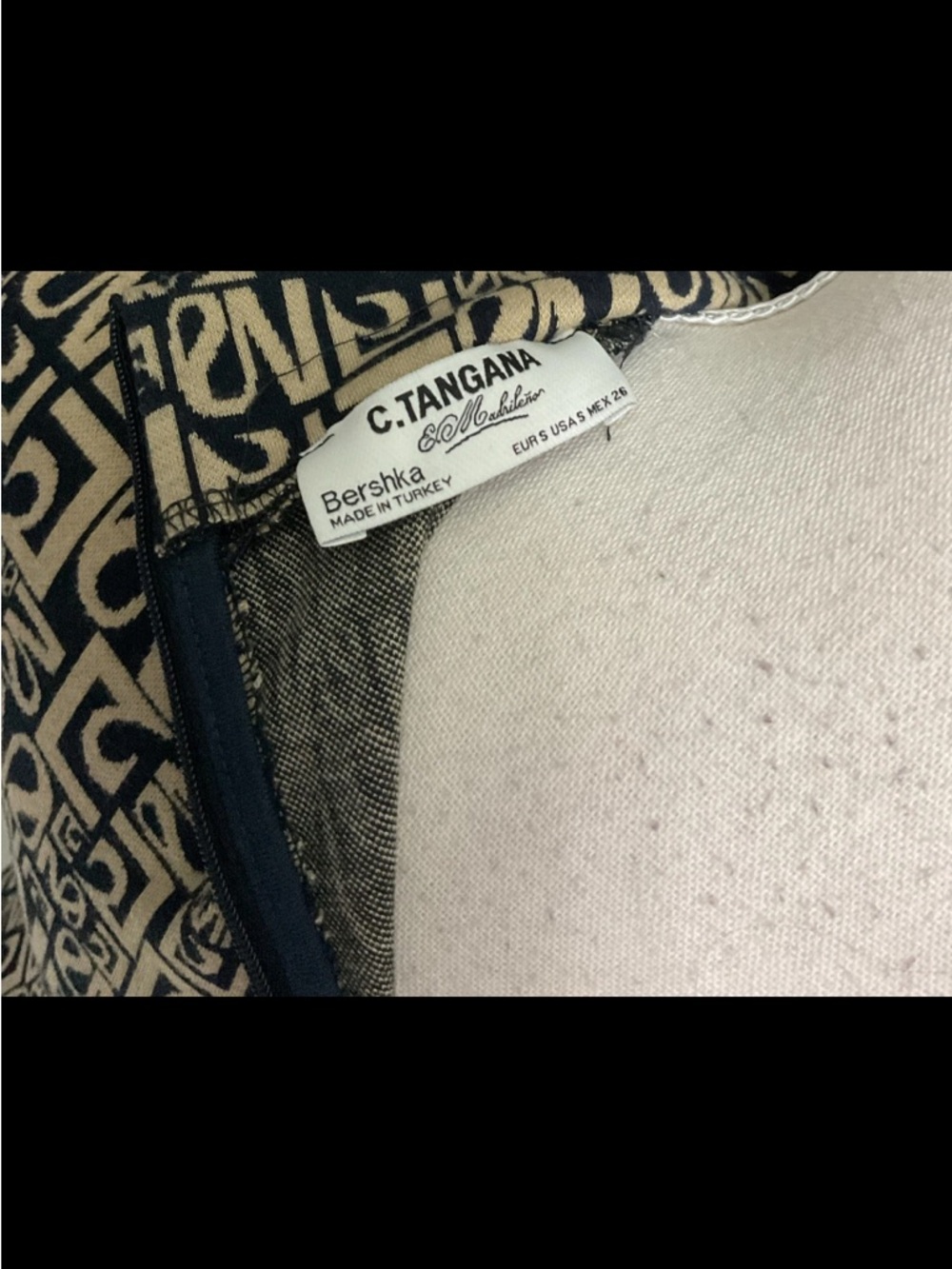 Bershka C. Tangana Black & Cream Geometric Bodycon Dress Sz Small - Picture 5 of 5